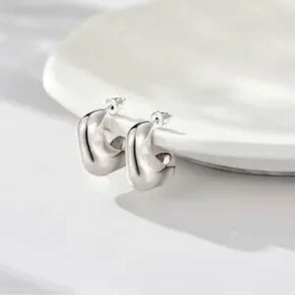 WHITE 14k Gold Plated Chunky Square Hoop Earrings Gift Minimalist